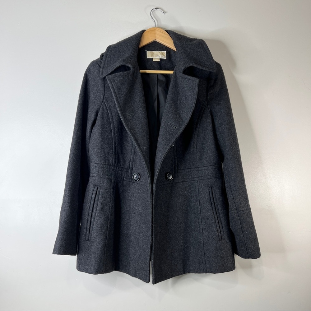 Michael Kors Double Breasted Pea Coat Charcoal Grey Wool Blend Size Medium